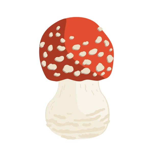 Vector illustration of small Amanita mushroom. Poisonous toadstool fly agaric. White spotted red mushroom isolated on white background — Vector de stock
