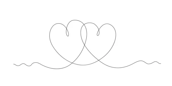 Vector illustration of two hearts in one line. Romantic composition for Valentines Day. Continuous line drawing. Use for web design, greeting cards, advertising, textiles — стоковый вектор
