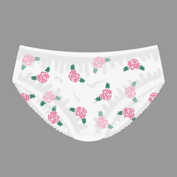 Mutandine donna in cotone con una graziosa stampa di fiori di rosa. Biancheria intima femminile alla moda. Perizoma femminile. Illustrazione vettoriale piatta colorata di lingerie, isolata su bianco — Vettoriale Stock