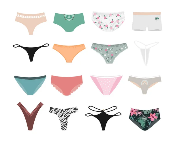 Woman underwear set. Panties design. Female lingerie symbols, vector illustration collection isolated on white — Wektor stockowy