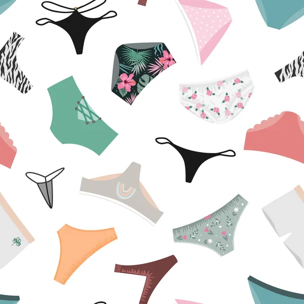 Woman Panties seamless pattern. Underwear background. Female lingerie symbols, vector illustration collection on white —  Vetores de Stock