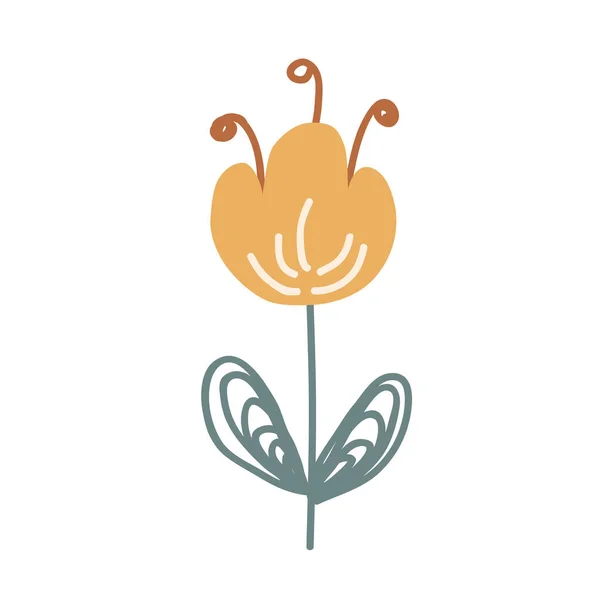 Gekritzelte handgezeichnete Blume im skandinavischen Stil. Design-Element, Druck, Tag oder Logo-Design. Vektor-Illustration isoliert auf Weiß — Stockvektor