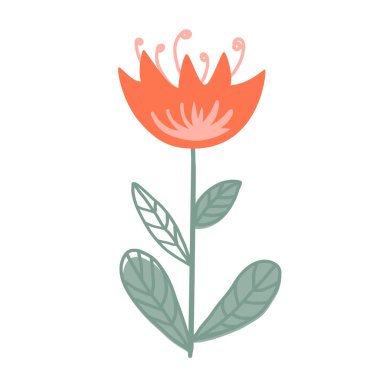 Lale, İskandinav tarzında çizilmiş. Peri çiçeği. Tasarım ögesi, yazdırma, etiketleme veya logo tasarımı. Vektör illüstrasyonu beyazda izole edildi