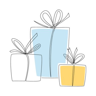 Yeni yıl hediyeleri, Noel, doğum günü ve herhangi bir tatil için. Devamlı çizgi, modern minimalist stil.