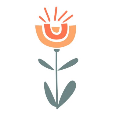 Modern halk, İskandinav tarzında izole edilmiş tek bir çiçek. Bitki kesimi kolaj dekoru elementi. İsveç folklor çizimi, İskandinav kır çiçeği konsepti. Vektör illüstrasyonu beyazda izole edildi