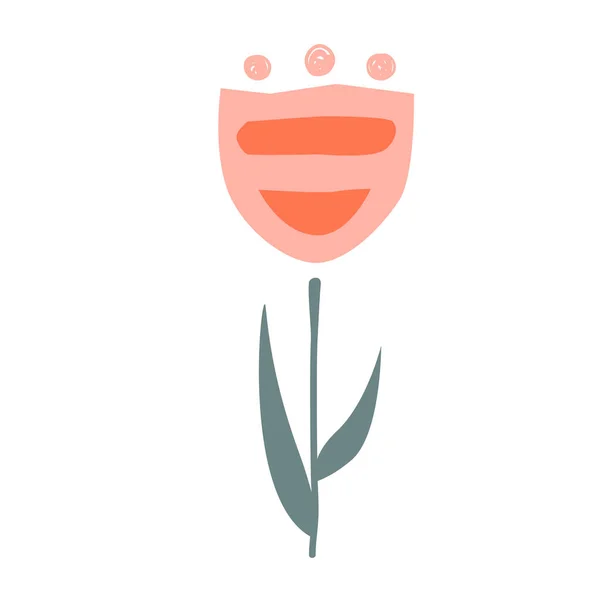 Moderne Folk Boho isolierte Tulpenblüte im skandinavischen Stil. Floral Plant Cut Collage Dekorelement. Schwedische Folklore-Zeichnung, nordisches Wildblumenkonzept. Vektor-Illustration isoliert auf Weiß — Stockvektor