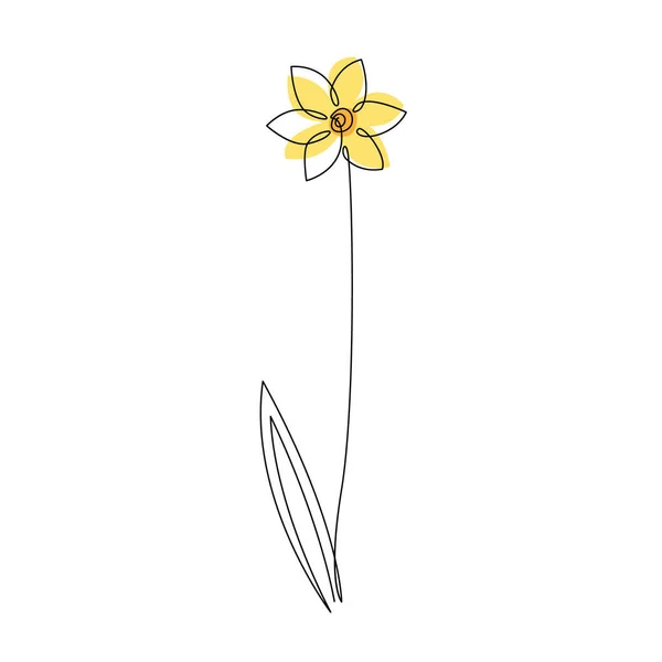 Flor Daffodil em estilo de desenho de linha contínua. Esboço de linha preta no fundo branco. Ilustração vetorial — Vetor de Stock