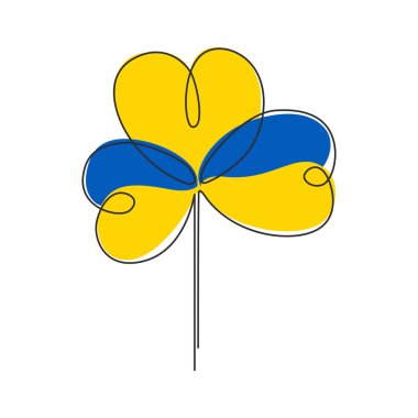 Yonca yaprağı sembolü Ukrayna bayrağının mavi ve sarı renginde. Yonca yaprağının aralıksız çizimi. Ukrayna konsepti için umut ve zafer. Vektör illüstrasyonu beyazda izole edildi.