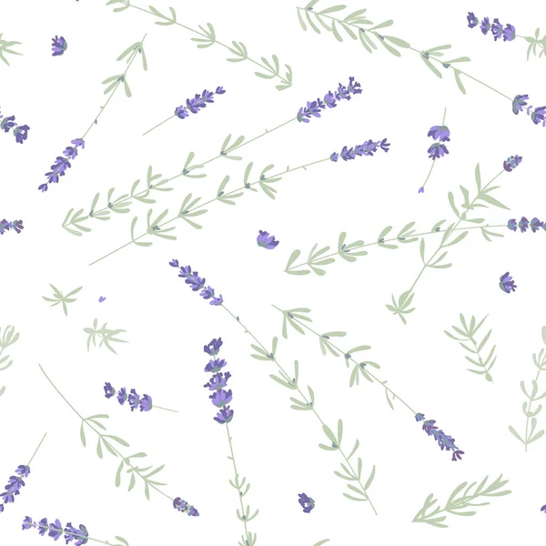 라벤더꽃은 솔기없는 무늬로 장식되어 있습니다. 직물, 종이 및 다른 인쇄 및 웹 프로젝트를 위한 설계. — 스톡 벡터