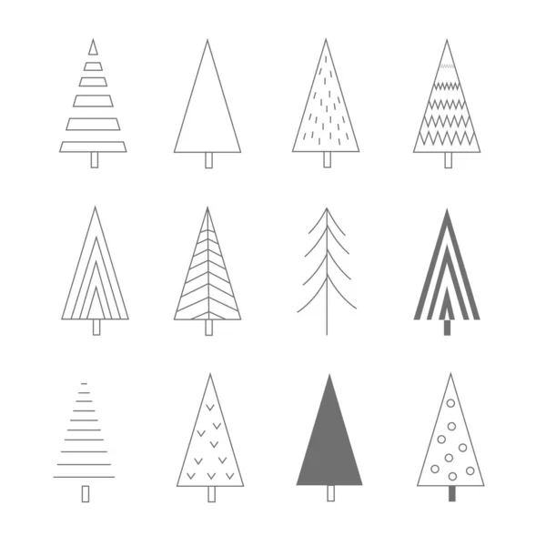 Weihnachtsbaum Lineare Symbole Gesetzt Vektorumrisse Gezeichnet Weihnachtsbaum Symbol Einfache Piktogrammsammlung — Stockvektor
