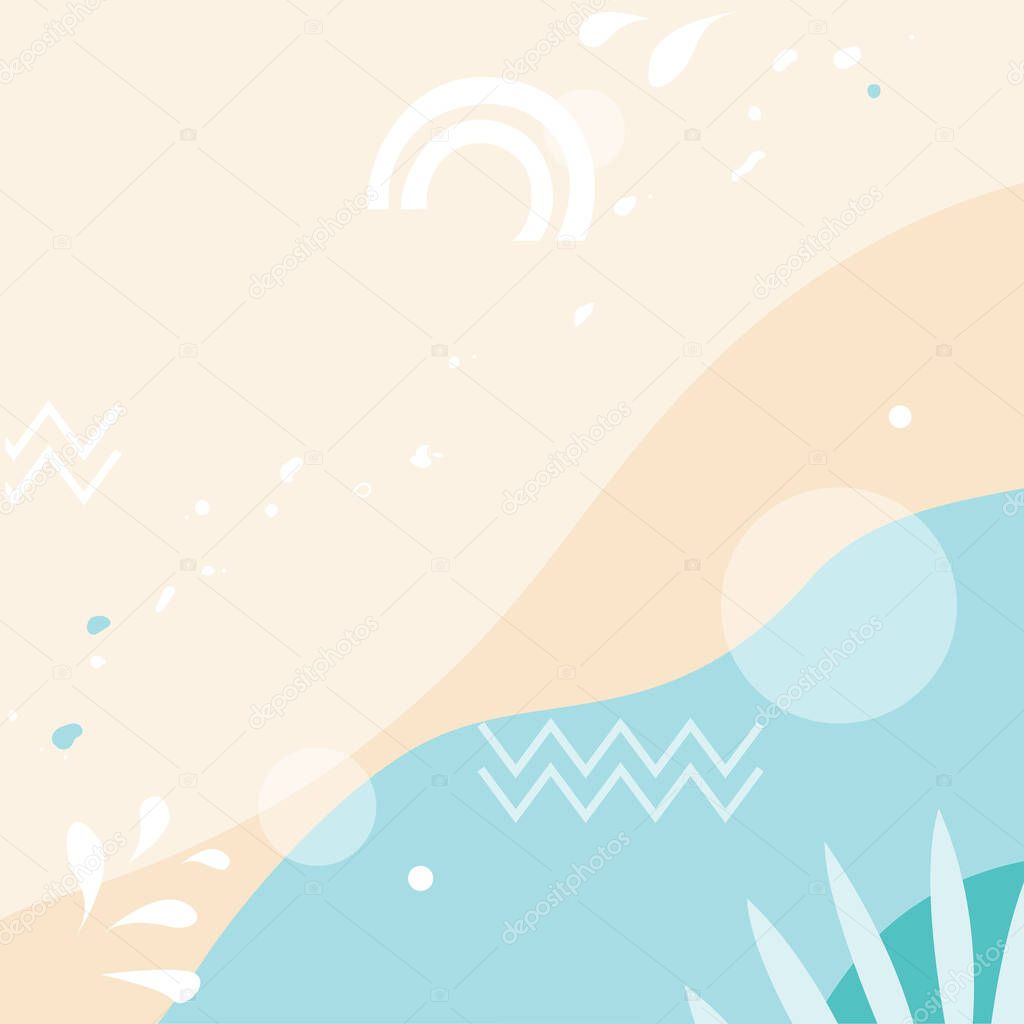 Creative summer background. Abstract seashore background with top view of sea waves and beach. Summer season vector design for brochure, web banner, flyer, poster, sale advertising.