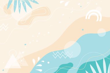 Tekrarlayıcı yaz geçmişi. Deniz dalgaları ve plaj manzaralı soyut bir deniz arka planı. Broşür, web afişi, el ilanı, poster ve satış reklamları için yaz sezonu vektör tasarımı