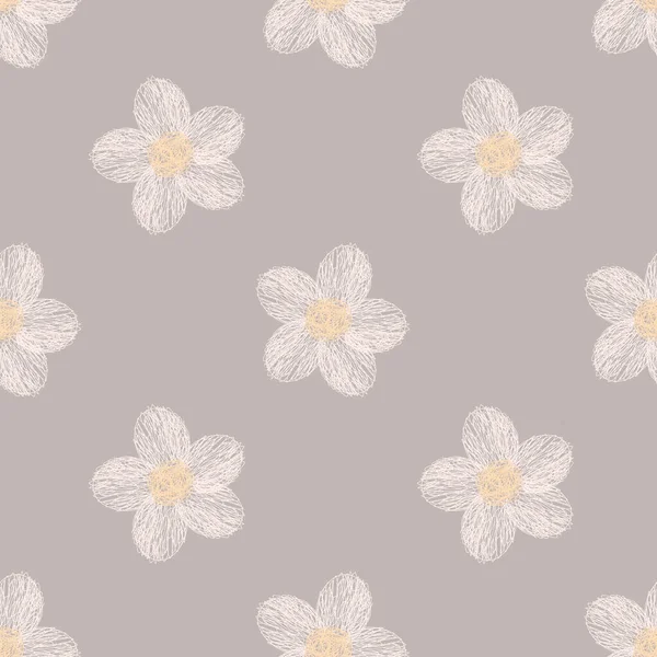 Nahtloses Muster Mit Kreativen Dekorativen Blumen Skandinavischen Stil Handgezeichneter Stil — Stockvektor