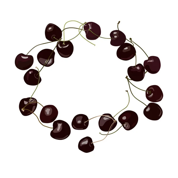 Circle Composition Cherry Fruits Berry Wreath Frame Trendy Summer Background — 图库矢量图片