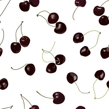 Kirazsız desen. Bir sürü böğürtlen. Sağlıklı, tatlı ve lezzetli yemekler. Kumaş ya da ürün ambalajında baskı için doku. Çizgi film düz vektör çizimi