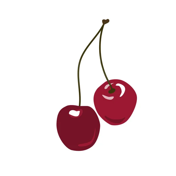 Fresh Cartoon Red Pair Cherries Icon Logo Emblem Isolated White — Vector de stock