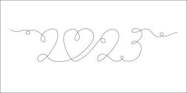 2023 number in continuous line drawing style. New Year symbol. One line drawing, Vector illustration isolated on white background. 