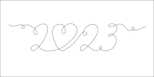 2023 number in continuous line drawing style. New Year symbol. One line drawing, Vector illustration isolated on white background. 