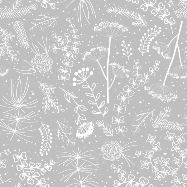 Merry Christmas Happy New Year Seamless Floral Pattern Elegant Grey — 图库矢量图片