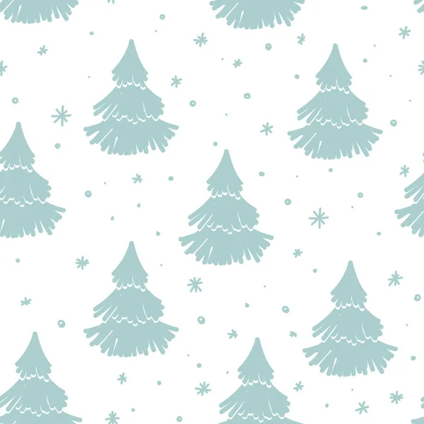 Nahtloses Weihnachtsmuster Mit Handgezeichneten Weihnachtsbäumen Winter Tannenbaum Hintergrund Vektorillustration — Stockvektor