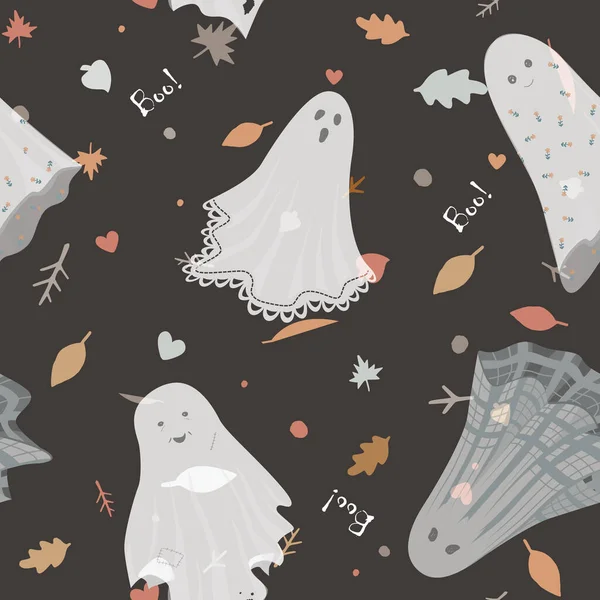 Söt Spöke Boo Semester Karaktär Sömlös Mönster Vektor Halloween Illustration — Stock vektor