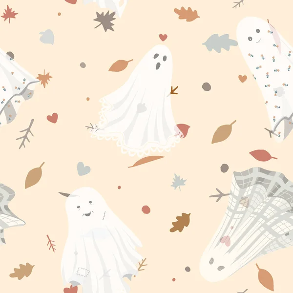 Söt Spöke Boo Semester Karaktär Sömlös Mönster Vektor Halloween Illustration — Stock vektor