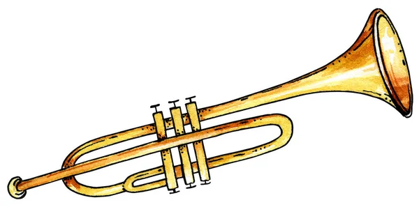 Mano Disegnare Tromba Acquerello Illustrazione Schizzo Isolato Sfondo Bianco — Foto Stock