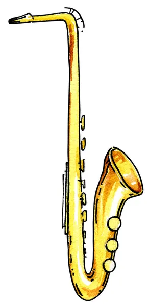 Dessin Main Saxophone Illustration Aquarelle Croquis Isolé Sur Fond Blanc — Photo