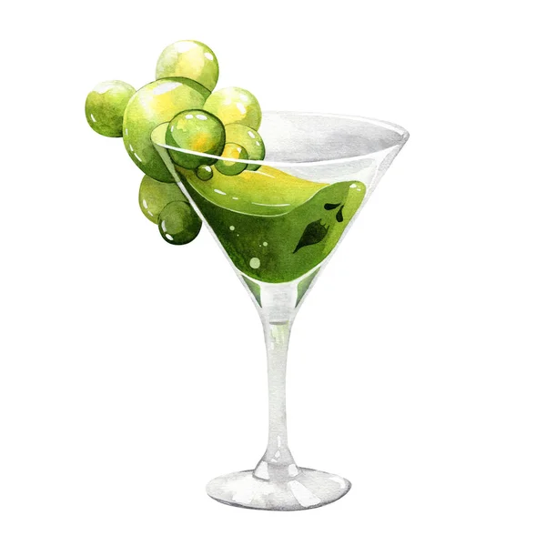 Duch Sklenici Izolovaný Akvarel Zelený Koktejl Přízrakem Sklenici Martini Ilustrace — Stock fotografie