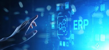 ERP - Sanal ekran üzerinde Atılgan kaynak planlaması işi ve modern teknoloji kavramı