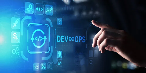 DevOps Concetto di sviluppo agile sullo schermo virtuale — Foto Stock