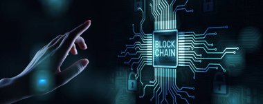 Sanal ekranda engelleme teknolojisi konsepti. Kriptografi ve kripto para birimi.