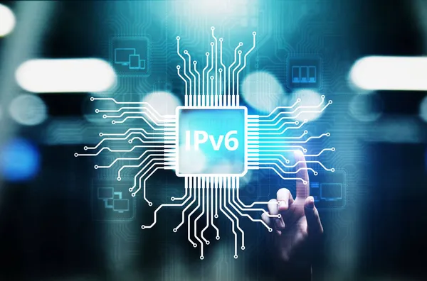 IPv6 sítě protokol standardní internetové komunikační koncept na virtuální obrazovce — Stock fotografie
