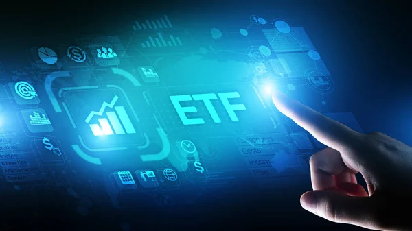 W giełdowych ETF Fundusz handlu inwestycji Biznes Finanse koncepcja na wirtualny ekran — Zdjęcie stockowe