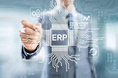 ERP - Sanal ekran üzerinde Atılgan kaynak planlaması işi ve modern teknoloji kavramı