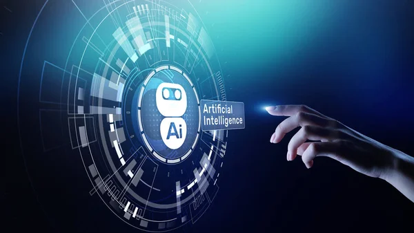 AI Inteligencia artificial, aprendizaje automático, análisis de macrodatos y tecnología de automatización en el concepto de fabricación industrial y empresarial en pantalla virtual — Foto de Stock