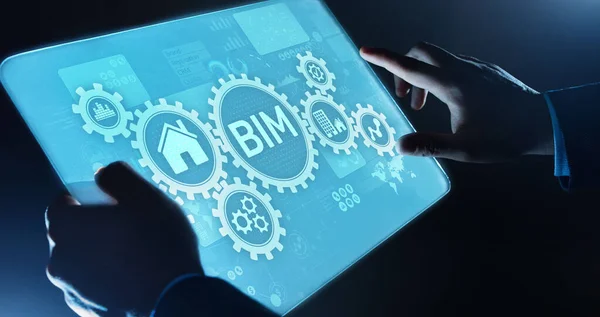 Koncepcja BIM Building Information Modeling Technology na wirtualnym ekranie — Zdjęcie stockowe