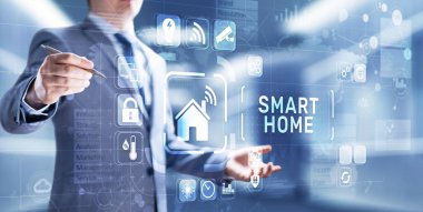 Sanal ekrandaki akıllı ev kontrol paneli. IOT ve Otomasyon teknolojisi kavramı