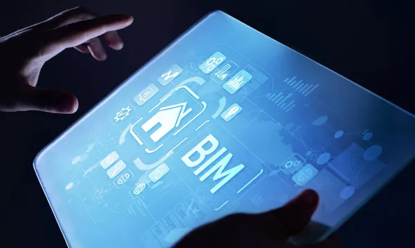 BIM Building Information Modeling Technology koncept på virtuell skärm — Stockfoto
