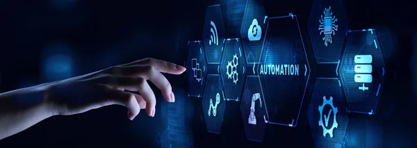 Icono de engranajes de automatización RPA Desarrollo de software Optimización de procesos empresariales Tecnología de innovación —  Fotos de Stock