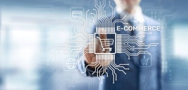 Sanal ekranda elektronik ticaret çevrimiçi dijital internet alışveriş kavramı.