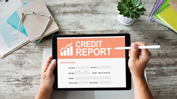 Credit report application form on screen. Business and finance concept. — Stock Photo, Image