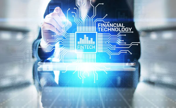 Fintech Финансовые технологии Криптовалютные инвестиции и цифровые деньги. Концепция бизнеса на виртуальном экране. — стоковое фото
