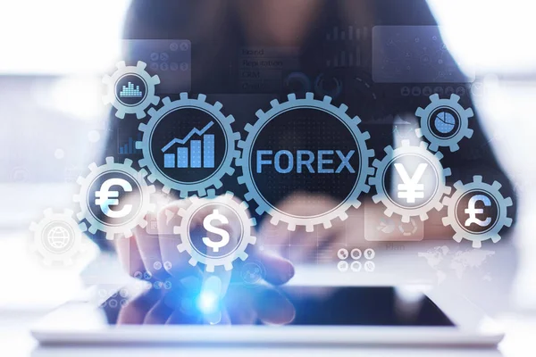 Forex διαπραγμάτευση Νομίσματα χρηματιστήριο αξιών Επενδυτική επιχειρηματική έννοια στην εικονική οθόνη. — Φωτογραφία Αρχείου