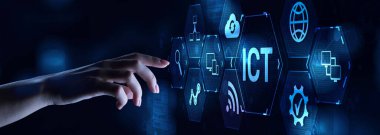 Sanal ekranda ICT Bilgi İletişim Teknolojisi İnternet kavramı