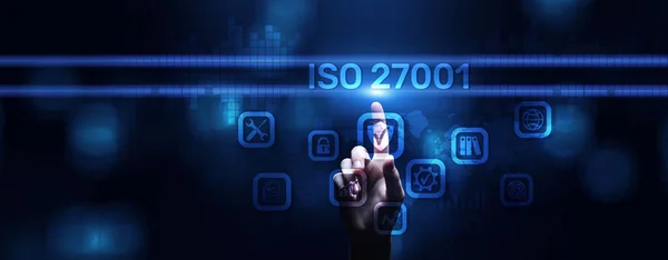 ISO 27001 Standard certification standardisation quality control concept on screen Imagen De Stock