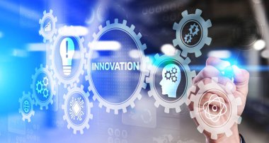 Sanal ekranda yenilik işi ve teknoloji kavramı. Yaratıcı süreci yenile.