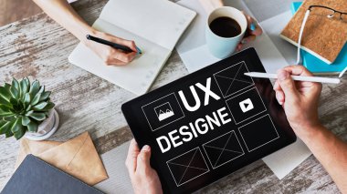 UX Tasarım. Kullanıcı deneyimi tasarımcısı, Web ve uygulama geliştirme. İnternet ve teknoloji kavramı.