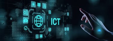 ICT - Sanal ekranda bilgi ve iletişim teknolojisi kavramı.