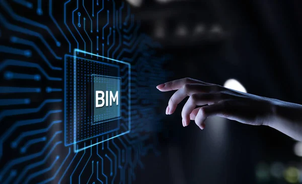 BIM Building Information Modeling Technology koncept på virtuell skärm — Stockfoto